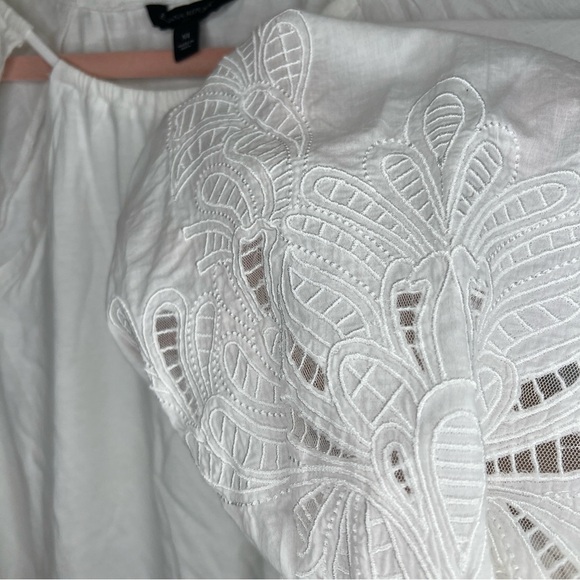 Banana Republic Blouse Embroidered Balloon Sleeves White Medium - Picture 3 of 7